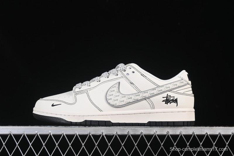 Nike SB Dunk Low Stussy Collaboration Beige Black Grey Silver Low-Top Casual Skate Shoes - HH7518-097