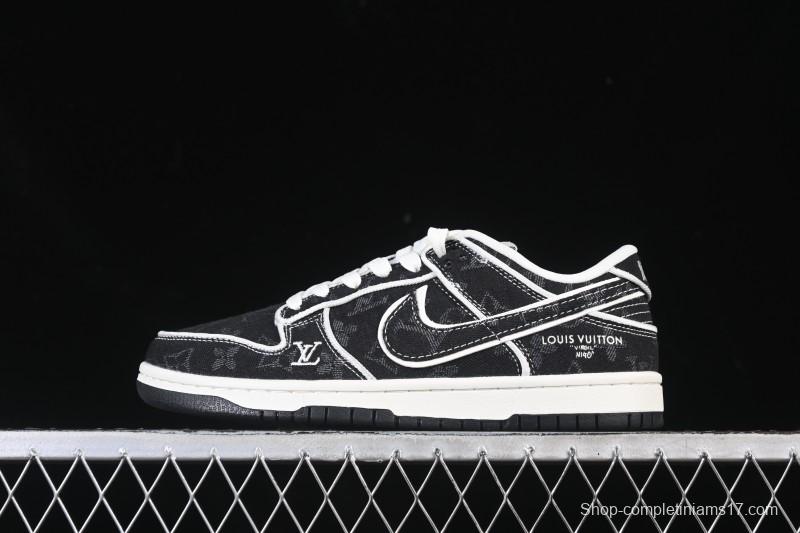 Nike SB Dunk Low LV Collaboration White Dark Black Denim High-End Custom Low-Top Casual Skate Shoes - SC0601-467