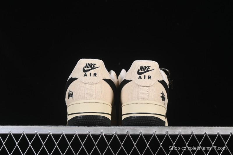 Nike Air Force 1 '07 Low Stussy Collaboration Beige Black Canvas Casual Sneakers - XX3168-155