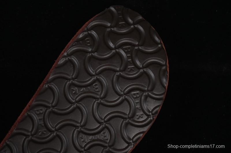 Birkenstock Sandals Series with Soft Leather Upper and Cork Rubber Midsole - Red Wine