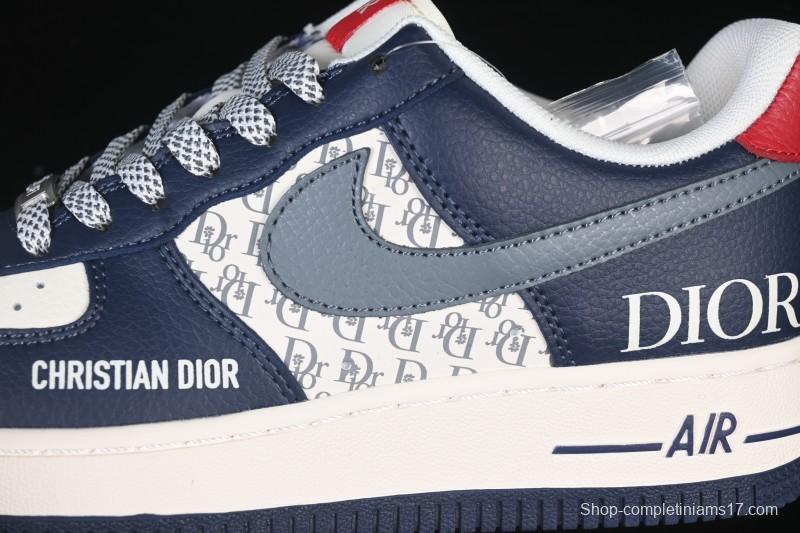Nike Air Force 1 '07 Low Dior Collaboration White Blue Gray Hook Casual Sneakers - XD2588-603