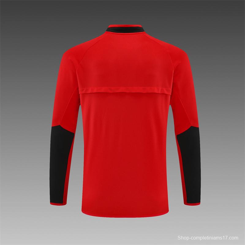 Retro 02/03 Manchester United Red Half Zipper Jacket+Long Pants