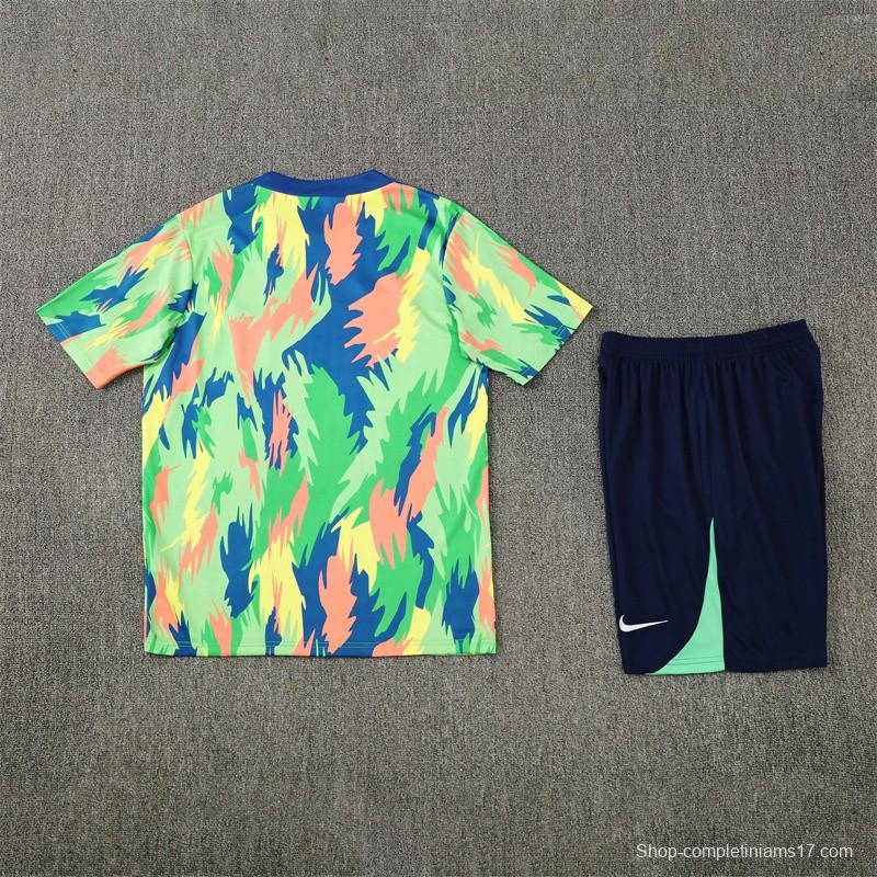25/26 Brazil Blue Green Camouflage with XS Short Sleeve+Soccer Shorts