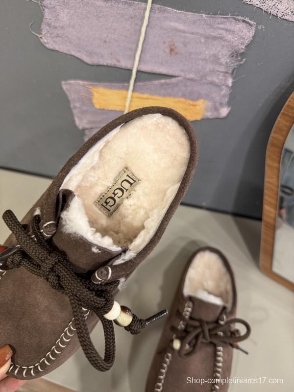 UGG 2025 Spring/Summer Collection Plush Wool Slippers with Vintage Buckle - KFY00240