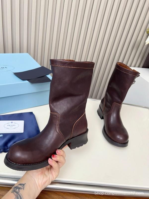 Prada 2025 SS Retro Martin Boots Motorcycle Boots - LY00350