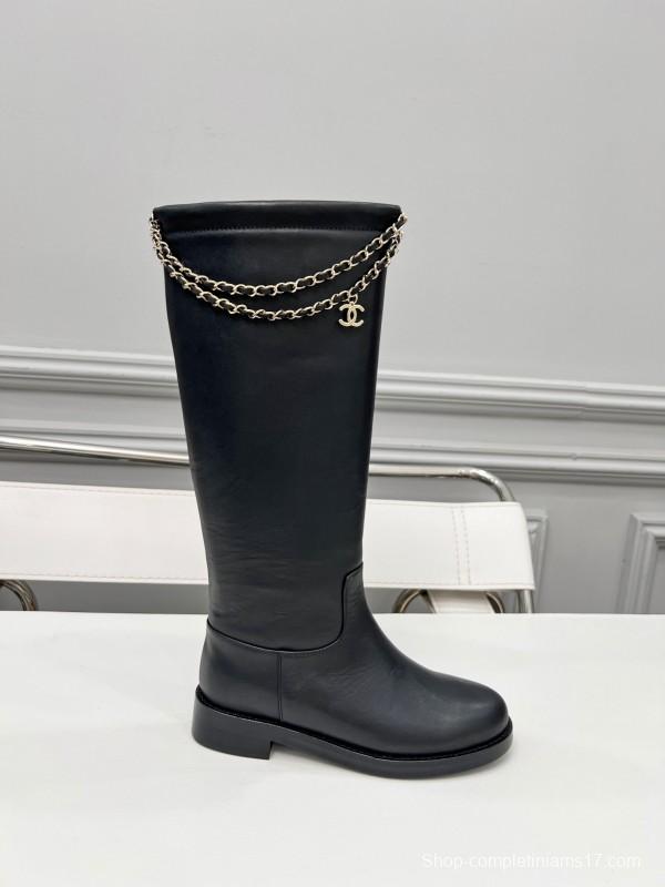 Chanel 2025 SS Quilted Leather Chain CC Four-Leaf Clover Flat Ankle Boots - LY00510