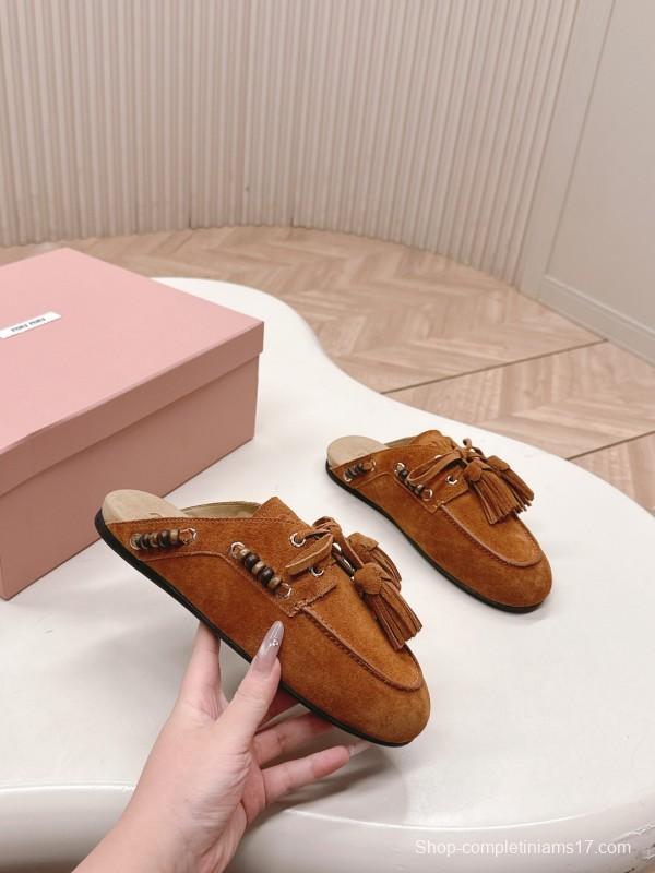 Miu Miu Fall/Winter 2025 Tassel Loafer Mule with Bead Accents - LY00320