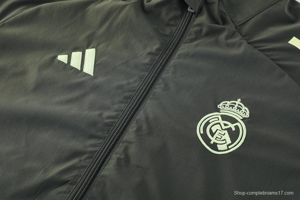 25/26 Real Madrid Dark Green Half Zipper Jacket+Long Pants S-3XL