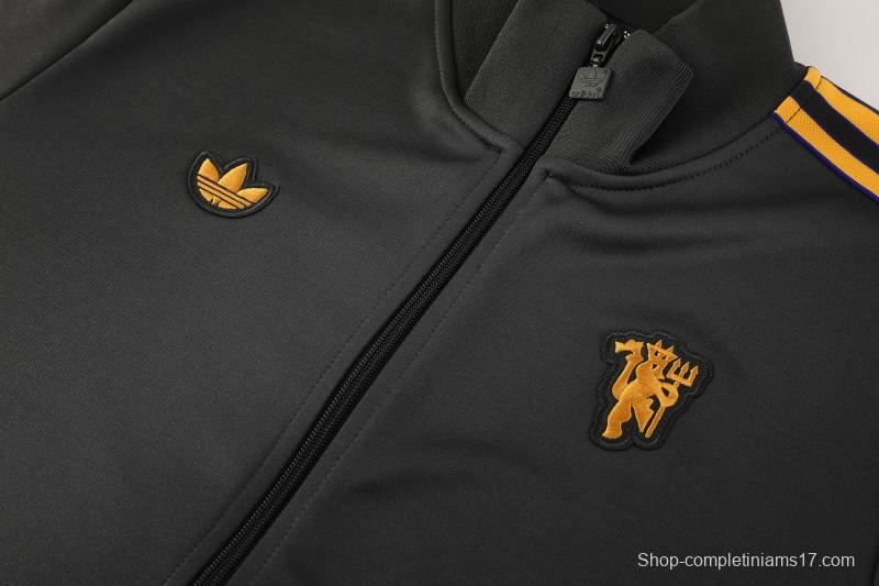 25/26 Manchester United 08 Dark Gray Half Zipper Jacket+Long Pants S-2XL