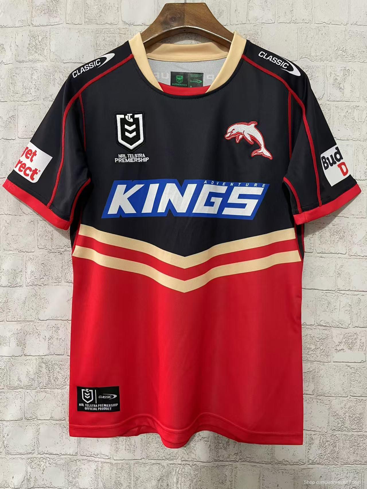2025 Redcliffe Dolphins Red with Tonal Hoops Home Jersey