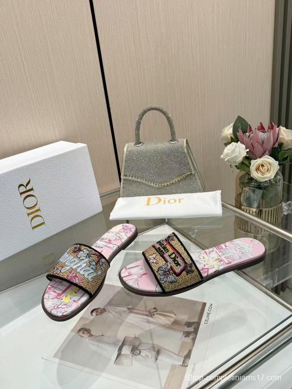Dior 2025/SS Embroidered Monogram Slippers with Lambskin Lining - LY00200