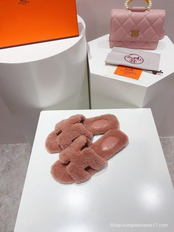 H Teddy Wool H Slippers Flat Sole Winter Edition - LY00240