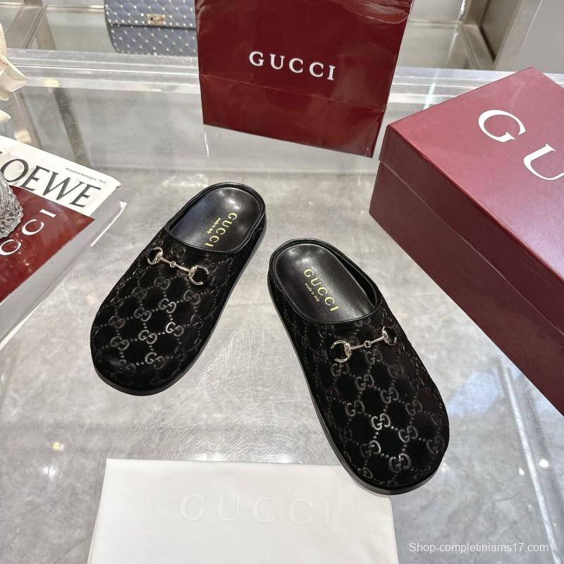 Gucci Camel Suede GG Embossed Horsebit Mule Sandals - LY00240