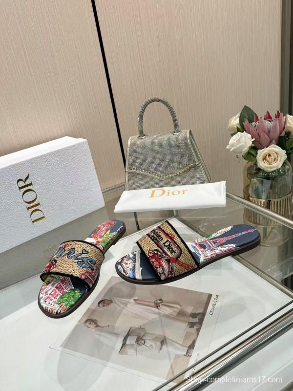 Dior 2025/ss Embroidered Monogram Slippers with Sheepskin Lining - LY00200/LY00240