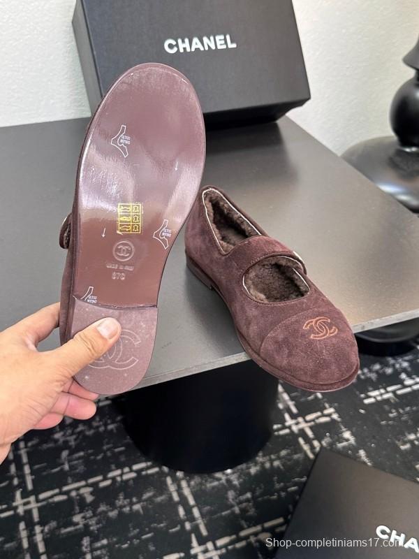 Chanel 2025 SS New French Mary Jane Flat Shoes with Fur - KFY00300