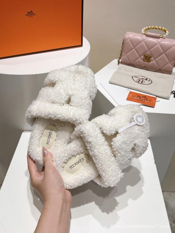 H Love Second Uncle Full Fur Slides Grain Fur Style - LY00300