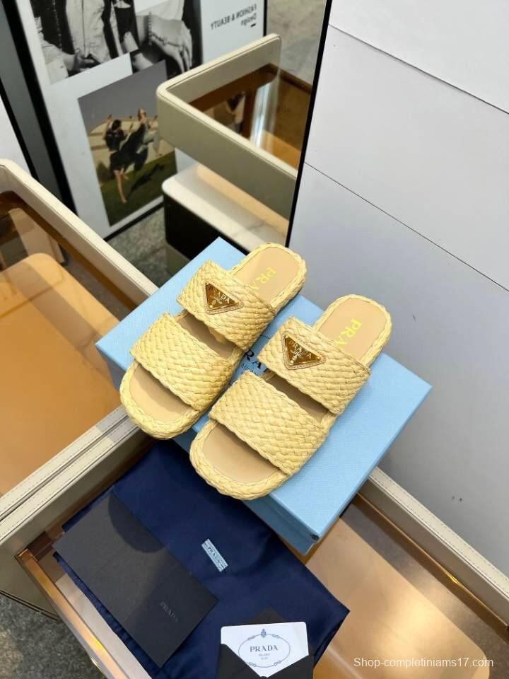 Prada 2025 SS Raffia Handwoven Open-Toe Sandals - KFY00260