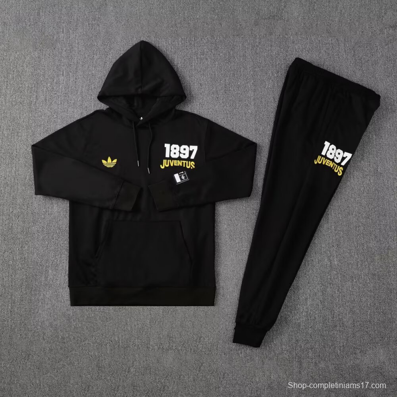 25/26 Juventus Black Sweatshirt Full Zipper Jacket+Long Pants