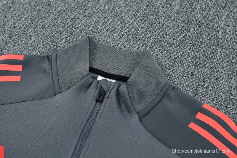 25/26 Bayern Munich Grey with Red Sleeves Half Zipper Jacket Tracksuit +Long Pants