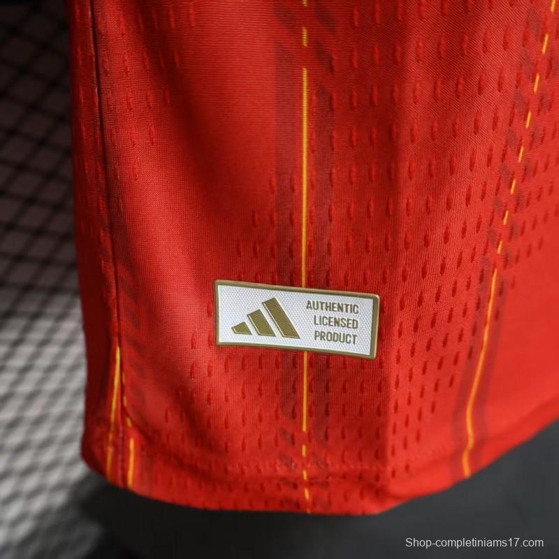 Player Version 2026 Spain Home Long Sleeve Red with Vertical Stripe Pattern Jersey