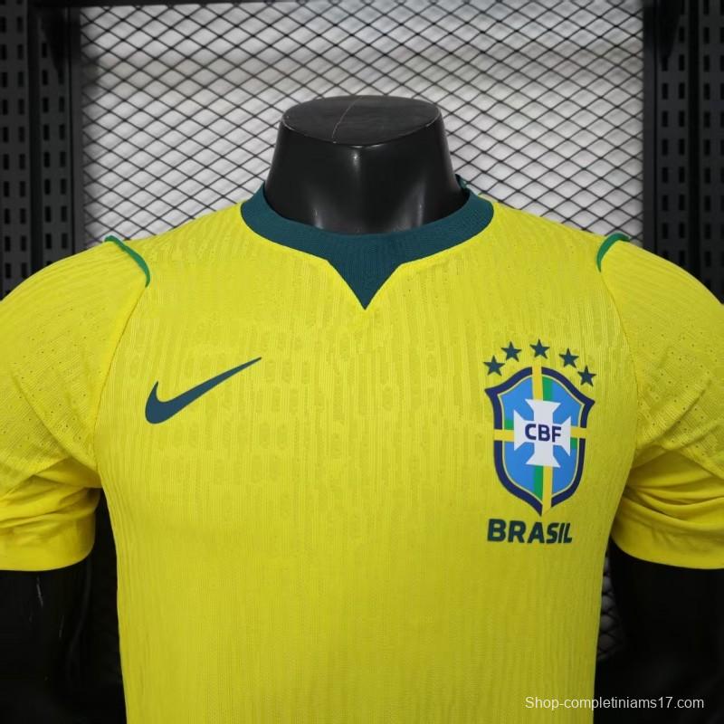 Player Version 2026 Brazil Home Yellow with Vertical Stripe Pattern Jersey