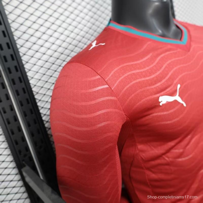 Player Version 2026 Portugal Home Long Sleeve Red with Horizontal Wave Pattern Jersey
