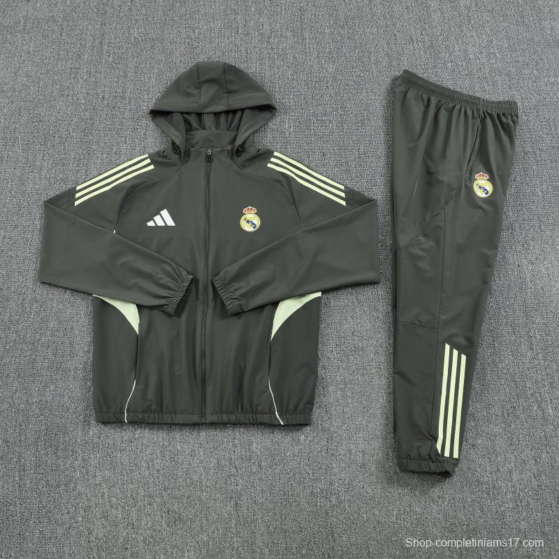 25/26 Real Madrid Dark Grey Green Full zipper Jacket Tracksuit+ long pants