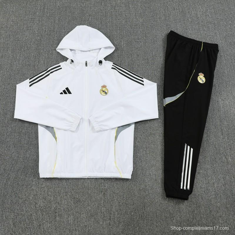 25/26 Real Madrid White Full zipper Jacket Tracksuit+ long pants