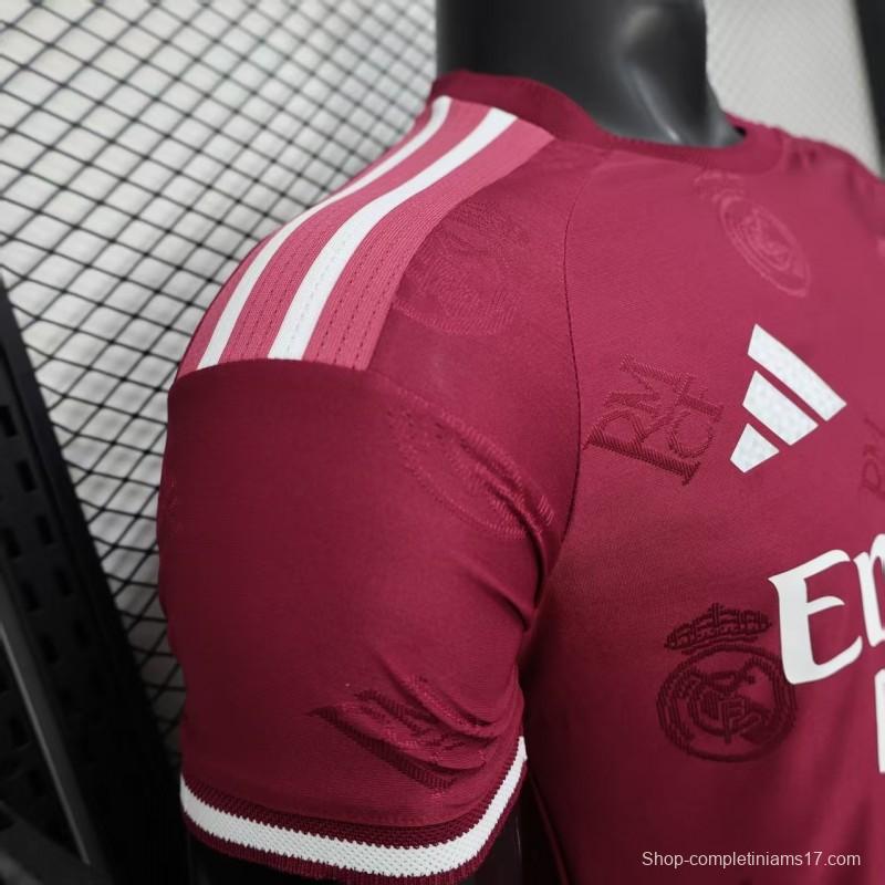 Player Version 25/26 Real Madrid Burgundy with All-Over Crest Pattern Jersey