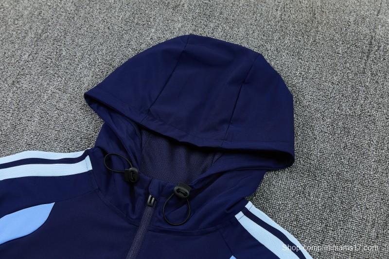 26/27 Argentina  Navy Blue Full Zipper Hooded Jacket Tracksuit + Long Pants
