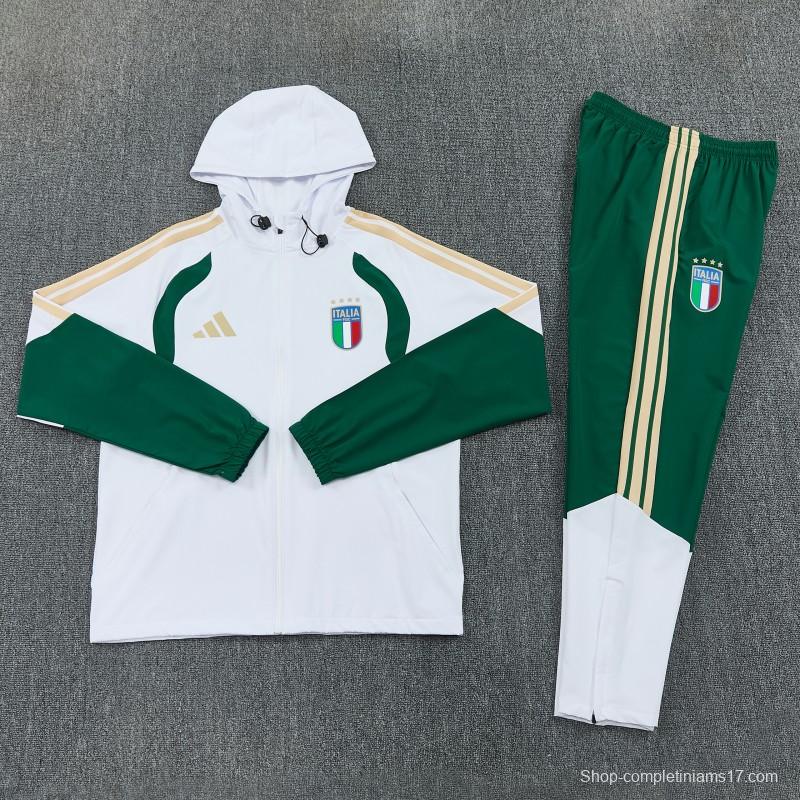 26/27 Italy White Full Zipper Hooded Jacket Tracksuit + Long Pants