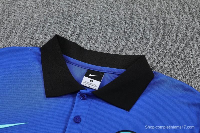 26/27  Inter Milan Blue Polo Training Shirt + Black Long Pants Tracksuit