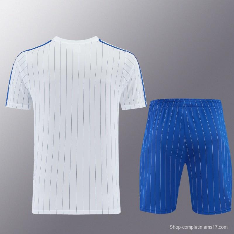 26/27 Chelsea FC White Stripes Short Sleeve+Blue Soccer Shorts