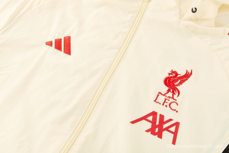 26/27 Liverpool Cream Full Zipper Hooded Jacket Tracksuit + Black Long Pants