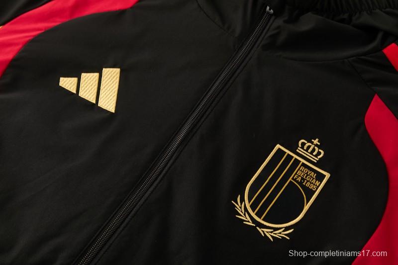 26/27 Belgium  Black Full Zipper Hooded Jacket Tracksuit + Long Pants