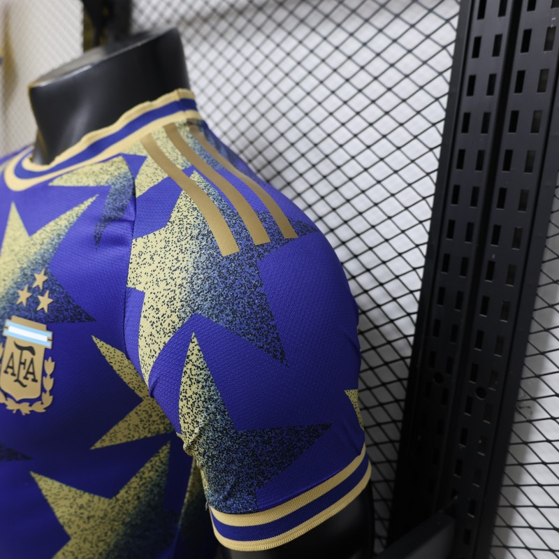 Player Version 2026  Argentina AFA Adidas Special Edition Royal Blue Gold Star Print Champions Jersey