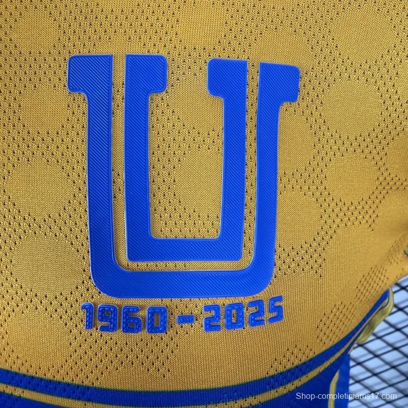 Player Version 25/26 Tigres UANL Gold with Blue Chest Band, 65th Anniversary Badge & Sportiumbet Jersey