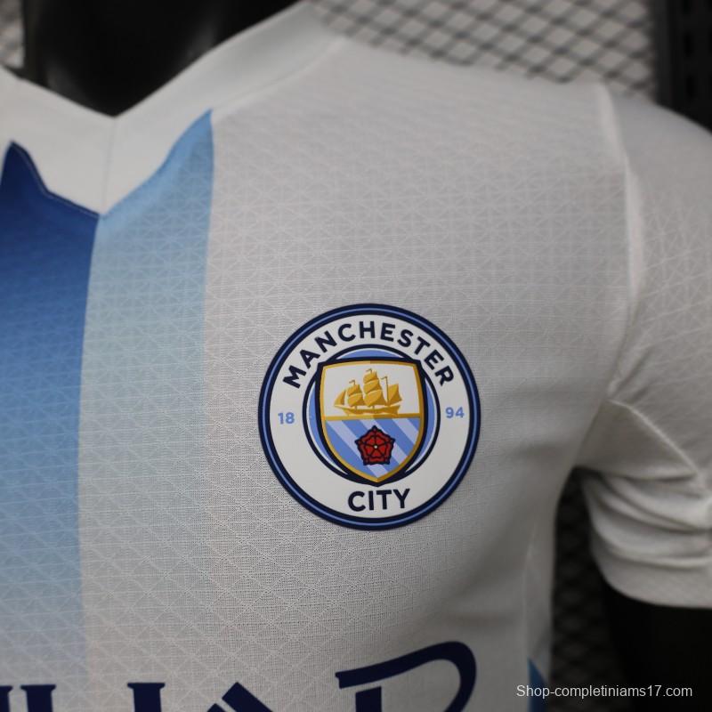 Player Version 26/27 Manchester City White with Blue Stripe Away Jersey