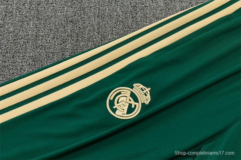 2026 Real Madrid Dark Green Camouflage  Half Zipper Jacket Tracksuit + Long Pants (Adidas)