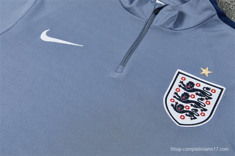 2026 England Grey Half Zipper Jacket Tracksuit + Navy  Blue Long Pants (Nike)