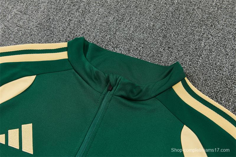2026 Real Madrid Green & Cream  Half Zipper Jacket Tracksuit + Long Pants