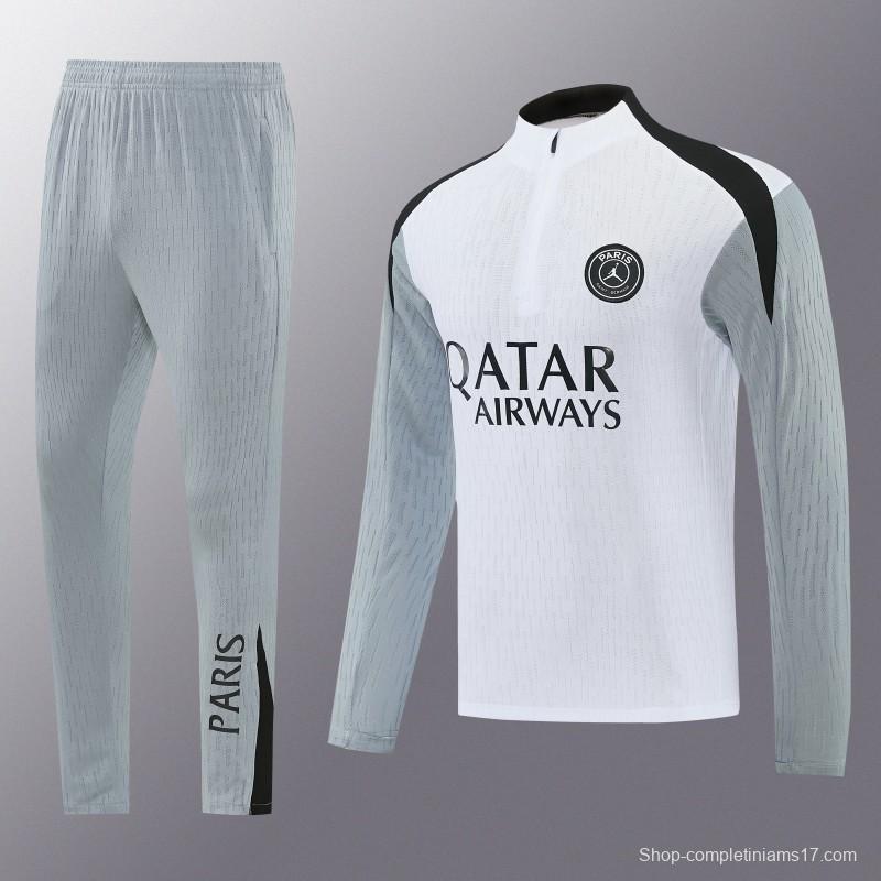 2026/27 Paris Saint-Germain White  Half Zipper Jacket Tracksuit + Light Grey Long Pants