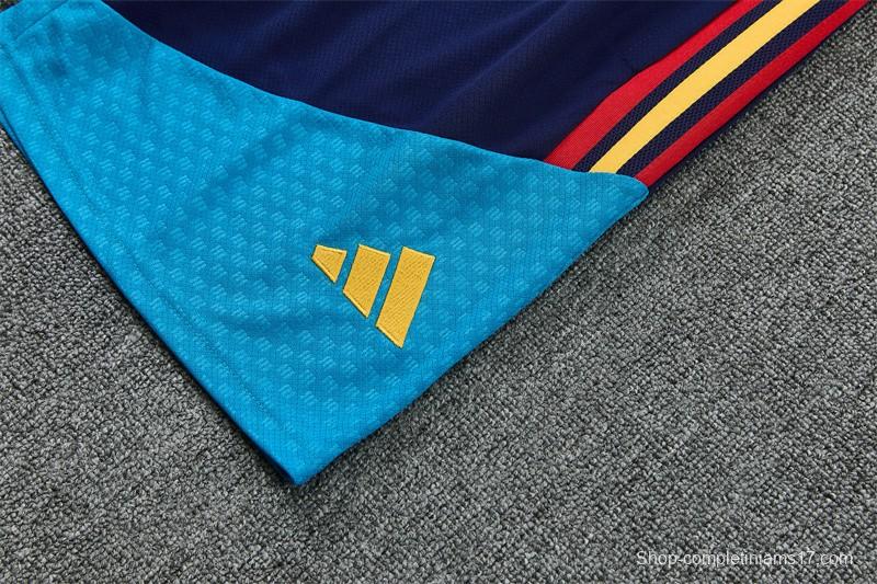 2026 Spain Navy Blue Multi-Color Diagonal Stripe Short Sleeve+Soccer Shorts