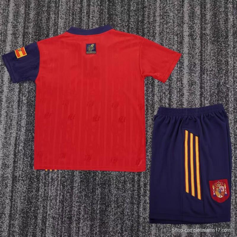 Retro 1996 Kids Spain Red & Navy Diagonal Split Home Jersey