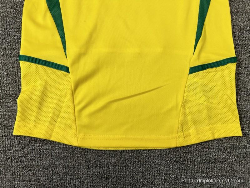 Retro Kids 2002 Brazil Home Long Sleeve Jersey