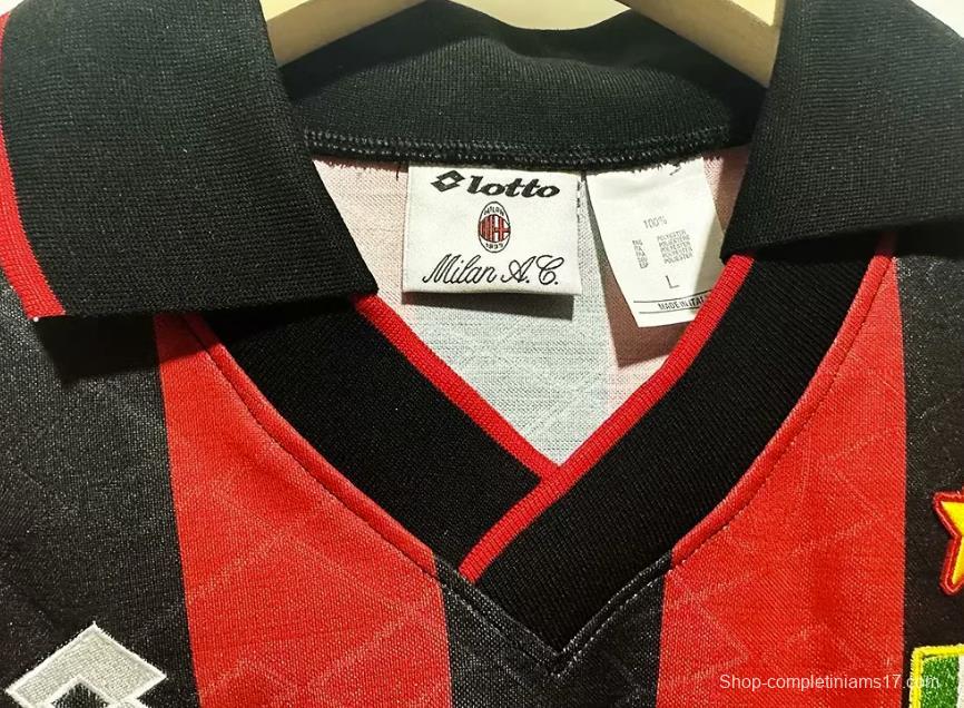 Retro 93/94 AC Milan Home Champion League Jersey With Patches