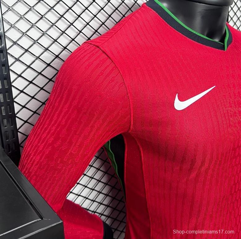 Player Version 2024 Portugal Home Long Sleeve Jersey