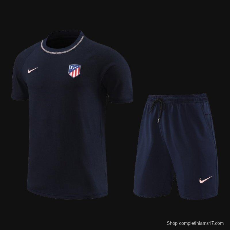 23/24 Atletico Madrid Navy Cotton Short Sleeve Jersey+Shorts