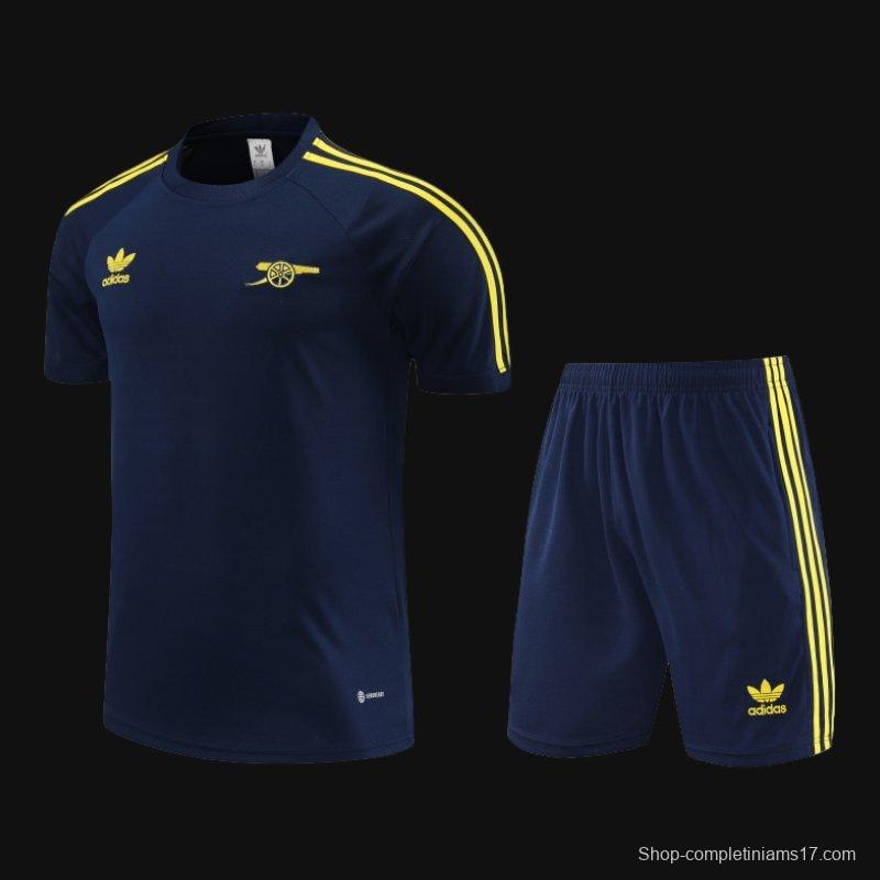 23/24 Arsenal Navy/Yellow Cotton Short Sleeve Jersey+Shorts