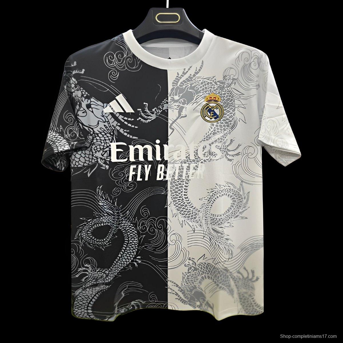 25/26 Real Madrid Black and White with Split Dragon Design Jersey